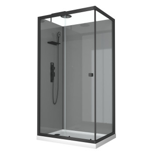Cabine de douche 110x80x215cm - receveur bas - fonds gris profilés noir mat - foggy low Aurlane - CAB264