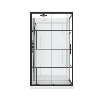 Cabine de douche 110x80cm / receveur bas - verre transparent sérigraphié et blanc - profilés noir Aurlane - CAB275