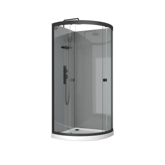 Cabine de douche 1/4 de cercle 90x90x215 cm - receveur bas - fonds gris profilés noir mat - foggy low Aurlane - CAB282