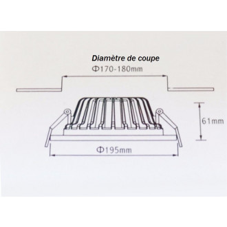 Downlight spot led cob carré 30w 195mm - couleur eclairage au choix