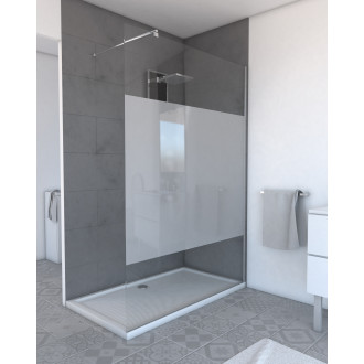 Paroi de douche à l'italienne freedom 2 depoli 140 - 140x200cm verre transparent 8mm avec bande depolie Aurlane - FAC245