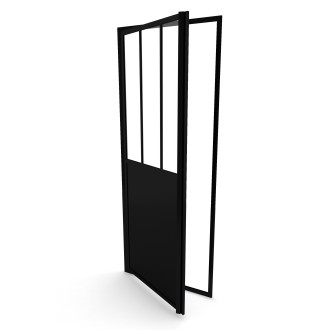 Paroi porte de douche à porte pivotante type atelier - 80x200cm - porte pivotante - profile noir mat - verre transparent 5mm - workshop 80 Aurlane - FAC350