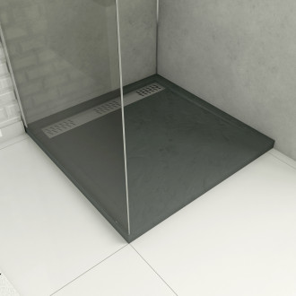 Receveur extra plat a poser - a caniveau - acrylique renforce gris effet pierre - anti-derapant Aurlane - FAC390