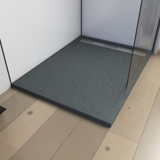 Receveur extra plat a poser 120x80cm caniveau - acrylique renforce gris effet pierre - anti-derapant Aurlane - FAC393