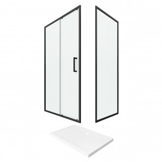 Pack paroi porte de douche + paroi retour + receveur a poser - 120x90 coulissante - crush moon 120x90 Aurlane - FAC397