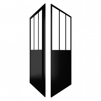 Pack paroi porte de douche pivotante + paroi retour atelier - 90x200cm profile noir mat - verre 5mm Aurlane - FAC408
