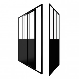 Pack paroi porte de douche coulissante 120x200cm + retour 80cm type atelier - noir mat - verre 5mm Aurlane - FAC409