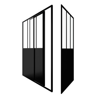 Pack paroi de douche coulissante 140x200cm + retour 90cm type atelier - profile noir mat - verre 5mm Aurlane - FAC412