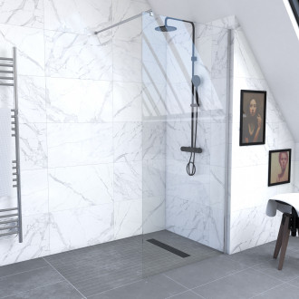 Pack paroi de douche à l'italienne - 90x200cm verre transparent 6mm - freedom 2 thin transparent 90 + barre de fixation recoupable - freedom 2 cuttable Aurlane - FAC433