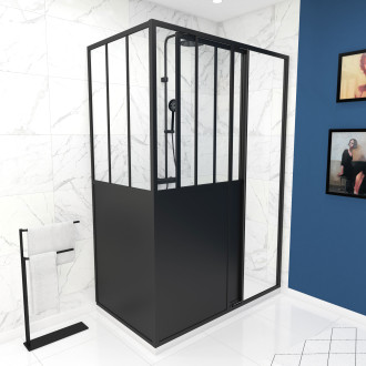 Pack porte pivotante 140x200 + paroi retour et panneau aluminium composite + receveur 140x80 Aurlane - FAC464