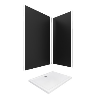 Pack panneaux muraux noir en aluminium avec profilé d'angle et de finition chrome + receveur a poser - 90 x 120cm - wall'it gris 90x120 + whiteness ii 120 Aurlane - PACP008
