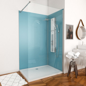 Pack panneaux muraux bleu en aluminium avec profilé d'angle et de finition chrome + receveur a poser - 90 x 120cm - wall'it bleu 90x120 + whiteness ii 120 Aurlane - PACP009