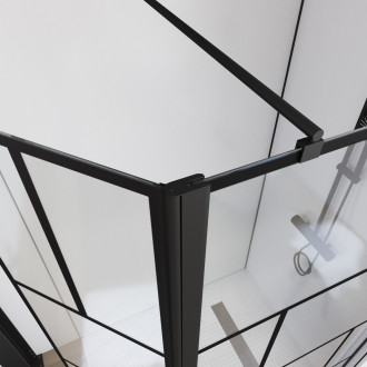 Paroi de douche avec pivot 90+40x195cm – Sérigraphie type briques et Profilés Noir – DARK BLOCKS Aurlane - FAC590