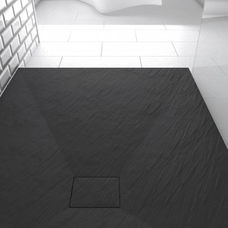 Receveur à poser en matériaux composite SMC – Finition ardoise noire – 80x100cm – ROCK 2 BLACK 80 Aurlane - FAC696