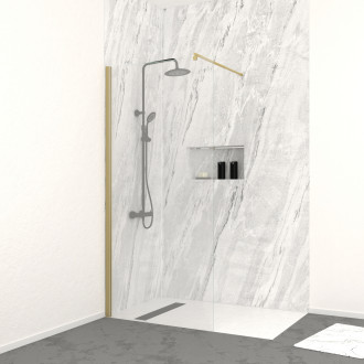 Paroi de douche à l'italienne 90x200 cm verre trempé 8 mm - finition or brossé - freedom 2 gold Aurlane - FAC914