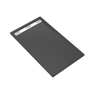 Receveur en acrylique gris effet pierre 80x140x5 cm - grille linéaire chrome - meteora Aurlane - FAC922