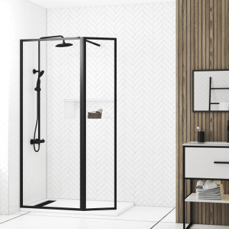 Paroi de douche avec volet pivotant - cadre et bras alu. Noir mat - 80+40x200cm - dark contouring Aurlane - FAC936