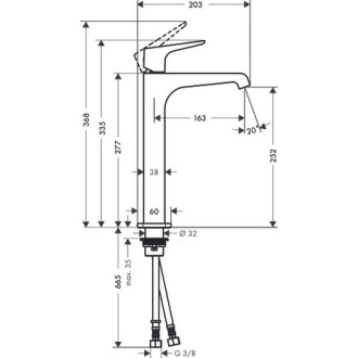 Mitigeur de lavabo HANSGROHE AXOR Citterio E  surélevé avec poignée à levier pour vasque libre, bonde à écoulement libre noir chromé poli - 36113330