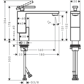 Mitigeur de lavabo HANSGROHE AXOR Edge , coupe diamant, bonde push-open noir chromé poli - 46011330