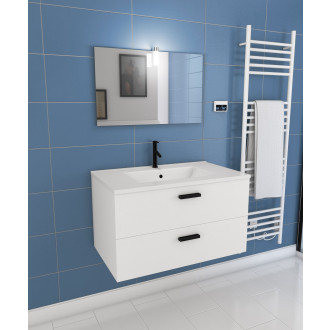 Meuble salle de bains 80 cm 2 tiroirs blanc avec vasque blanche, miroir et applique led - box led Aurlane - LAV526