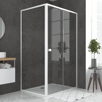 Pack porte de douche coulissante blanc 120x185cm + retour 90 verre transparent 5mm - whity slide 120 Aurlane - PACF025
