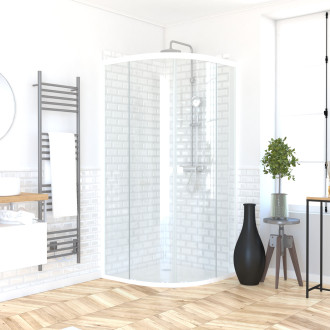 Pack porte de douche coulissante blanc de 89 à 90x190 cm + receveur - whity round slide Aurlane - PACF033