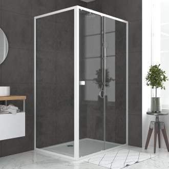 Pack porte de douche coulissante blanc extensible 120x185 + paroi de retour 90cm - whity Aurlane - PACF046