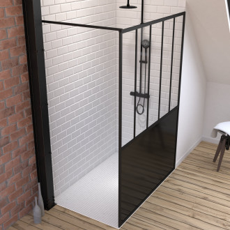 Pack paroi de douche 140x200 cm noir mat + receveur de douche a carreler 140x90 cm recoupable Aurlane - PACF075