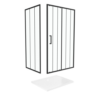 Porte coulissante et retour avec sérigraphie noire 120x90x200 cm + receveur blanc Aurlane - PACF176