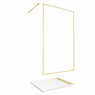 Paroi de douche 120x200cm + grille finition or brossé + receveur blanc effet pierre 120x90x4cm Aurlane - PACF415