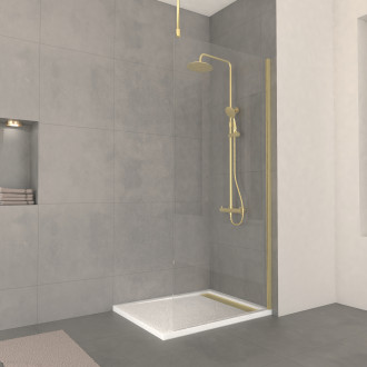 Paroi de douche 90x200cm verre 8mm - profilé + barre plafond finition or brossé - freedom 2 gold Aurlane - PACF433