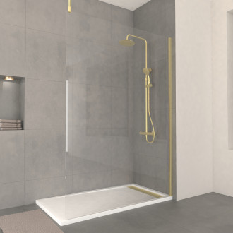 Paroi de douche 140x200cm verre 8mm - profilé + barre plafond finition or brossé - freedom 2 gold Aurlane - PACF435