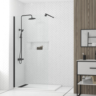 Pack paroi de douche 100x200cm verre transparent - barre de fixation extensible et profil noir Aurlane - PACF445