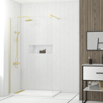 Pack paroi 120x200 + bras + receveur linéaire acrylique 80x120 + colonne thermostatique - or brossé Aurlane - PACF447 Pack paroi 120x200 + bras + receveur linéaire acrylique 80x120 + colonne thermostatique - or brossé Aurlane - PACF447