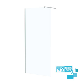 Lot de 2 parois de douche 90x195 cm en verre trempé 5 mm - profilés et bras chromés Aurlane - PACF462