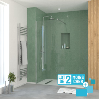 Lot de 2 parois de douche 90x195 cm en verre trempé 5 mm - profilés et bras chromés Aurlane - PACF462