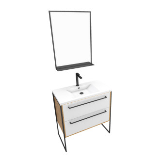 Ensemble de salle de bain blanc 80cm+ vasque en resine blanche 80x50 + tiroirs blanc mat + mirroir Aurlane - PACM078