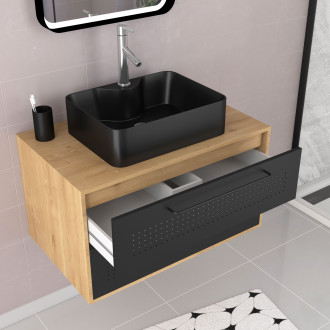 Pack meuble de salle de bain 53x45x80cm caisson 2 tiroirs + vasque rectangulaire noir mat - uby 80 Aurlane - PACM265
