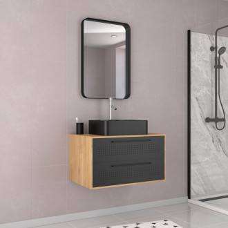 Pack meuble de salle de bain caisson 2 tiroirs + vasque rectangulaire + miroir - uby 80cm Aurlane - PACM266