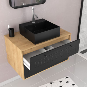 Pack meuble de salle de bain caisson 2 tiroirs + vasque carrée + miroir - uby 80cm Aurlane - PACM272