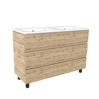Meuble de salle de bains 120cm 6 tiroirs chêne industriel + vasque céramique blanche - TIMBER 120 Aurlane - PACM608