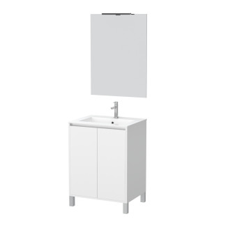 Pack meuble salle de bains 60cm blanc 2 portes, vasque, miroir 60x80 et réglette led - xenos Aurlane - PACM609