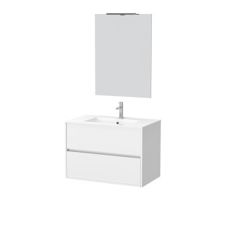 Pack meuble salle de bains 80cm blanc 2 tiroirs, vasque, miroir 60x80 et réglette led - xenos Aurlane - PACM625