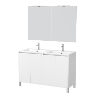 Meuble salle de bains 120 cm laqué blanc 4 portes, vasque, miroirs 60x80 et réglettes led - xenos Aurlane - PACM633