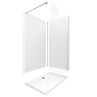 Pack panneau wall'it blan 90 et panneau wall'it blanc 120 + receveur whiteness ii 120 + paroi en verre trempé transparent + barre de fixation chrome. Aurlane - PACP019