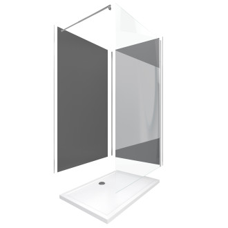 Pack 2 panneaux muraux + receveur + paroi en verre trempé bande depolie + barre de fixation Aurlane - PACP032