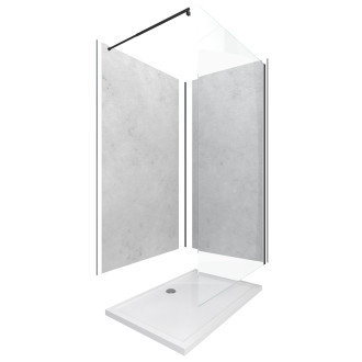Pack panneaux muraux light grey 90+120x210 - receveur 120x90 - paroi 120x200 - profils et bras noir Aurlane - PACP077