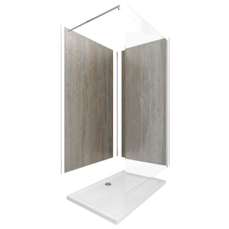 Pack panneaux muraux wood stone 90+120x210 - receveur 120x90 - paroi 120x200 - profils et bras chrome Aurlane - PACP103