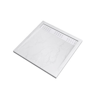 Pack receveur 80x80 blanc effet pierre et grille décor en aluminium blanc brillant - pack moon Aurlane - PACR010