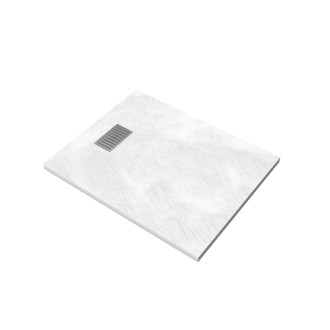 Pack receveur blanc effet pierre 100x80 cm et grille décor linéaire en inox - pack rock 2 Aurlane - PACR111